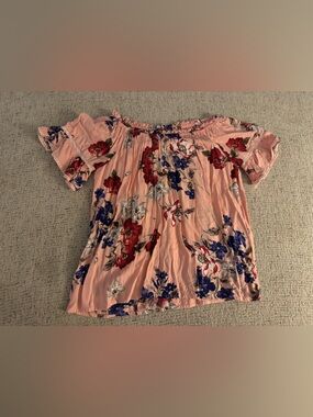 Angie Pink Floral Off-the-Shoulder Top with Ruffle Sleeves